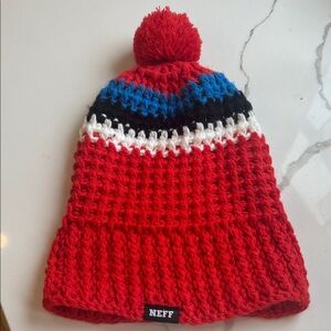 Neff Kids or adult Red and Blue Pom Knit Beanie
